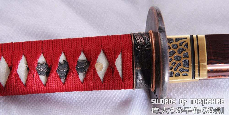 Hand Forged Red and Black Folded Steel Blade Samurai Wakizashi Sword