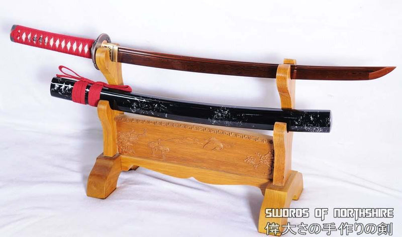 Hand Forged Red and Black Folded Steel Blade Samurai Wakizashi Sword