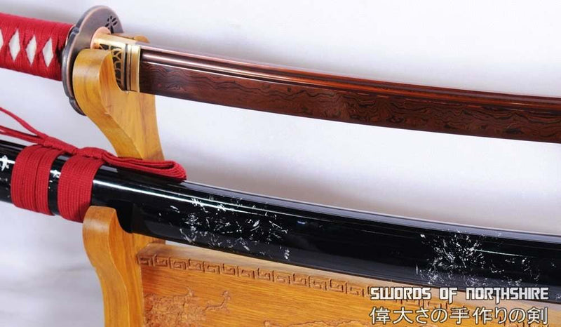 Hand Forged Red and Black Folded Steel Blade Samurai Wakizashi Sword