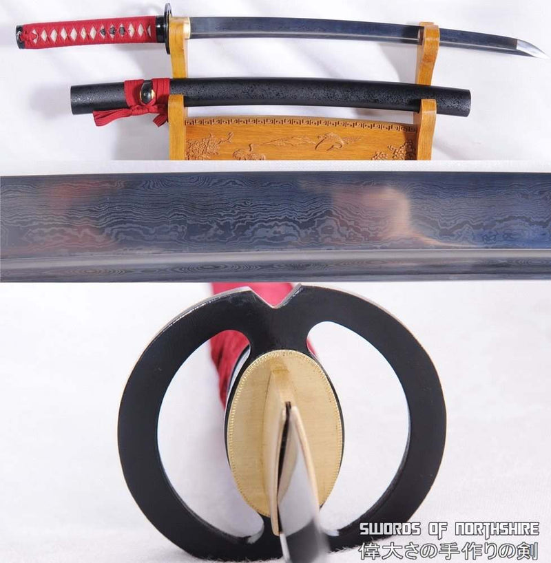 Hand Forged Folded Steel Blade Musashi Tsuba Samurai Wakizashi Sword