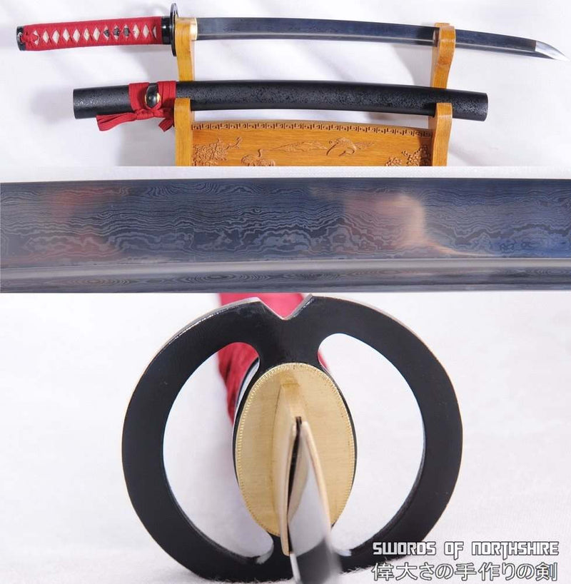 Hand Forged Folded Steel Blade Musashi Tsuba Samurai Wakizashi Sword