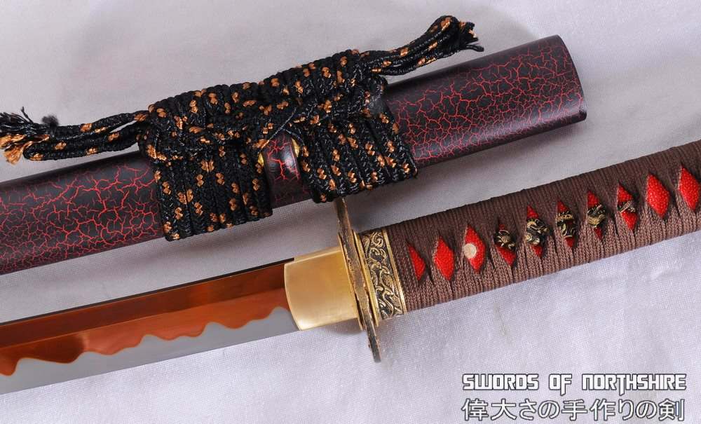 さかもと様 レッド 27.5 Hand Forged 9260 Spring Steel Red Blade Samurai Katana Sword