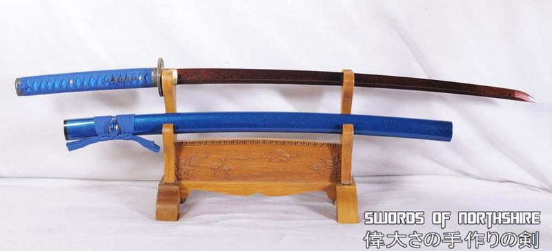 Hand Forged Red Folded Steel Blade Samurai Dragon Blue Warrior Katana Sword