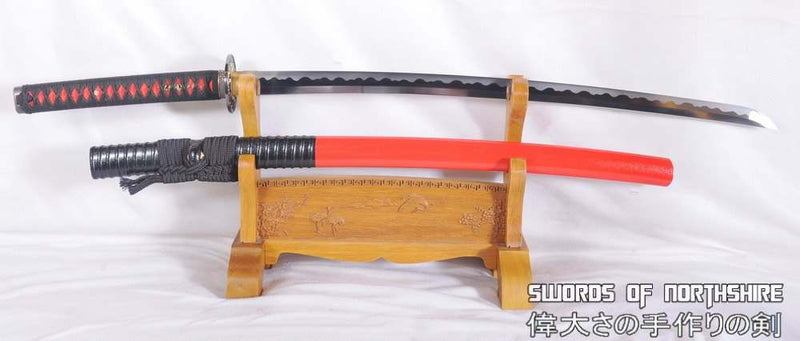 Hand Forged 1095 High Carbon Steel Samurai Katana Sword with Ribbed Saya