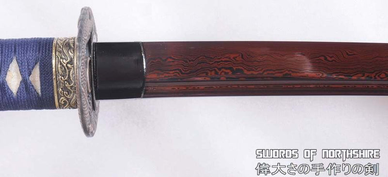 Hand Forged Red and Black Folded Steel Samurai Dragon Wakizashi Sword