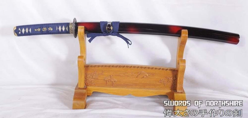 Hand Forged Red and Black Folded Steel Samurai Dragon Wakizashi Sword
