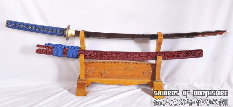 Hand Forged Red and Black Folded Steel Double Edge Blade Samurai Katana Sword