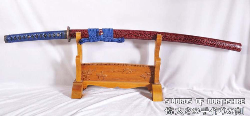 Hand Forged Red and Black Folded Steel Double Edge Blade Samurai Katana Sword