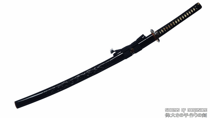 Hand Forged Folded Damascus 1095 Steel Hand-Engraved Dragon Samurai Katana Sword