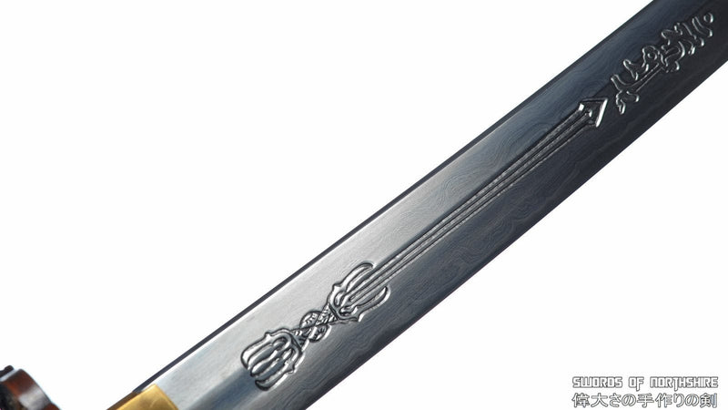 Hand Forged Folded Damascus 1095 Steel Hand-Engraved Dragon Samurai Katana Sword