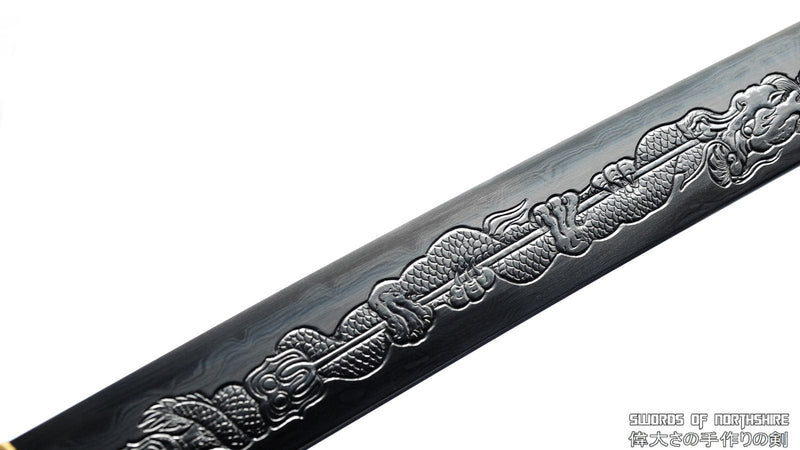 Hand Forged Folded Damascus 1095 Steel Hand-Engraved Dragon Samurai Katana Sword