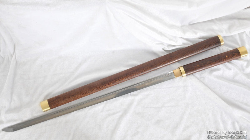 Hand Forged Damascus Folded Steel Straight Blade Huali Wood Shirasaya Samurai Ninja Sword