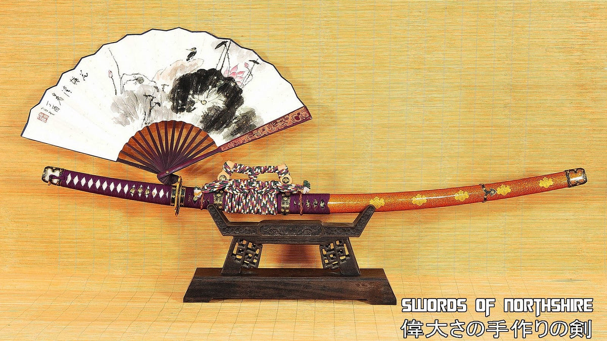 Clay Tempered & Folded 1095 Steel Gold-Plated Copper Fittings Japanese Samurai Tachi Sword