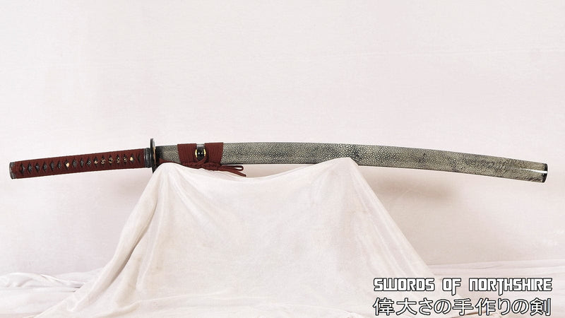 Hand Forged 1095 Steel Hand-Engraved Dragon Rayskin Wrapped Saya Samurai Katana Sword