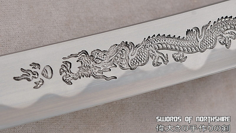 Hand Forged 1095 Steel Hand-Engraved Dragon Rayskin Wrapped Saya Samurai Katana Sword