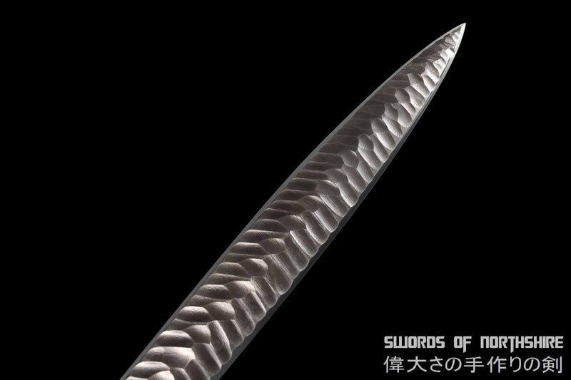 Sojutsu Japanese 35" Spear Hand Forged Hammer Marks Folded Steel w/ Leather Sheath