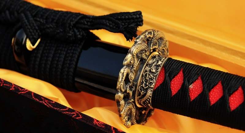 Hand Forged Red Folded Steel Samurai Sword Dragon Katana