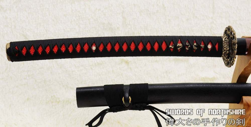 Blood Dragon Nodachi Hand Forged Red and Black Folded Steel Samurai Dragon Odachi Sword