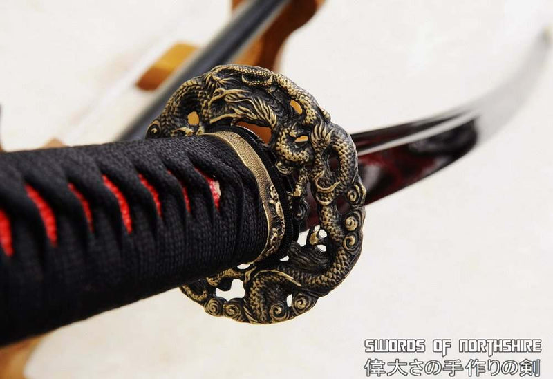 Blood Dragon Nodachi Hand Forged Red and Black Folded Steel Samurai Dragon Odachi Sword