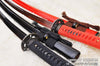 1095 High Carbon Steel + Folded Steel Sanmai Black and Red Samurai Katana Sword Set