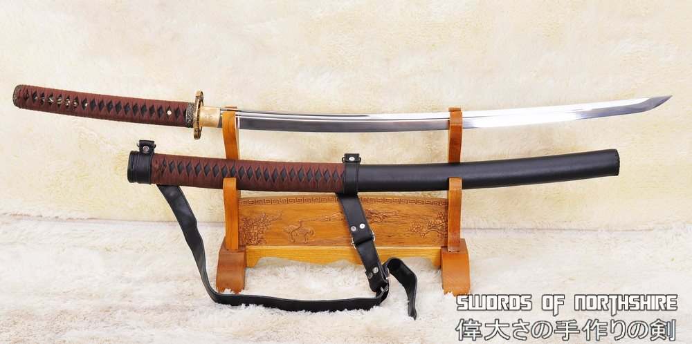 Hand Forged 1095 High Carbon Steel Unokubi Zukuri Katana Leather