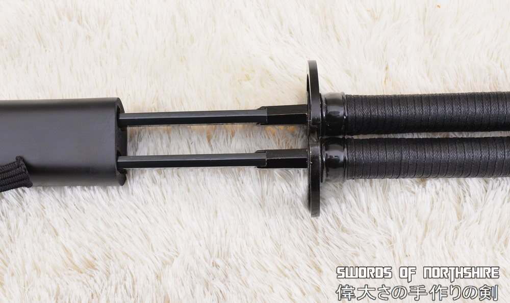 Hand Forged Black Folded Steel Gemini Twin Straight Blade Chokuto