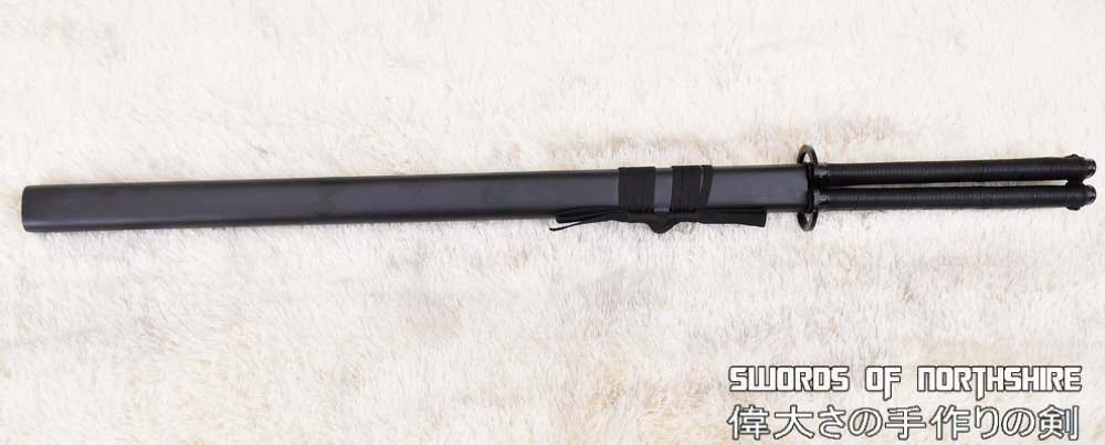 Hand Forged Black Folded Steel Gemini Twin Straight Blade Chokuto