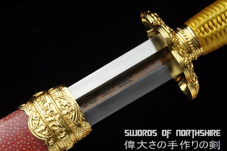 Kangxi Royal Jian Pattern Steel Blade Full Rayskin Wrap Scabbard Gold Plated Chinese Sword