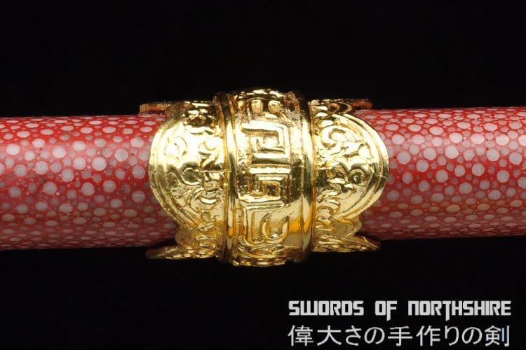 Kangxi Royal Jian Pattern Steel Blade Full Rayskin Wrap Scabbard Gold Plated Chinese Sword