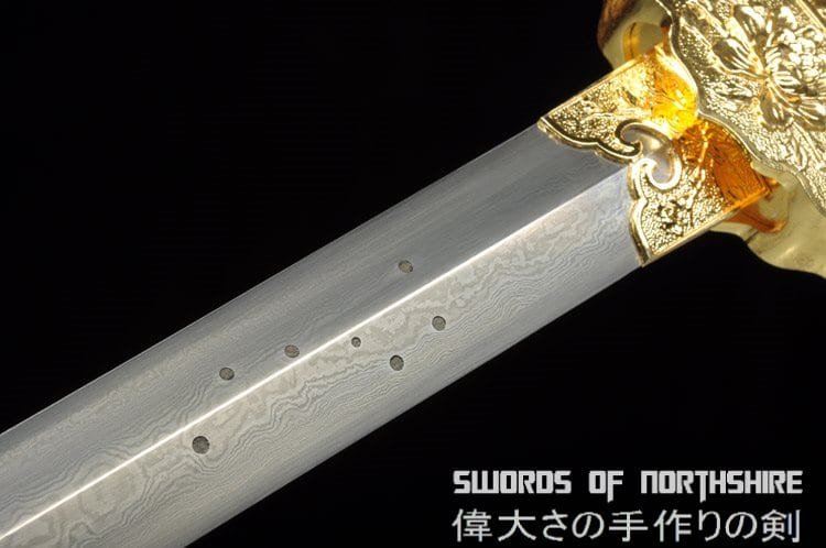 Peony Gold Plated Jian Damascus Steel Blade Kung Fu Chinese Martial Arts Tai Chi Sword