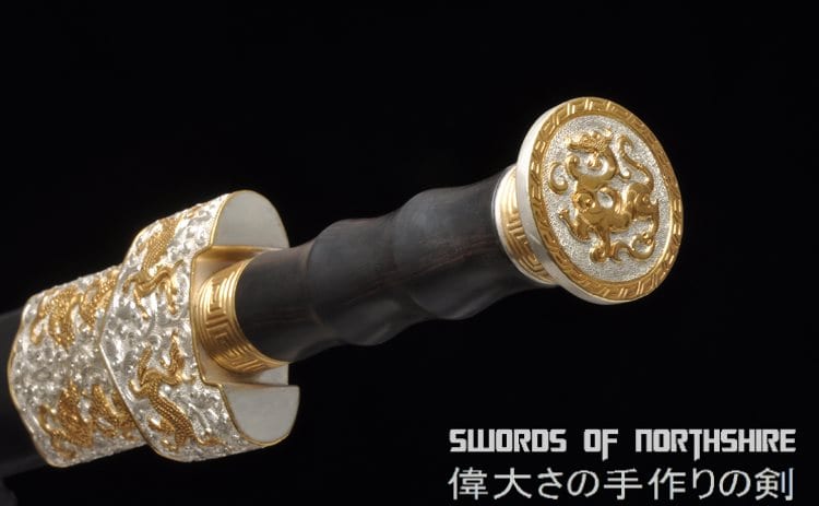 King of Yue Goujian Sword Hand Forged Folded Steel Gold & Silver Plated Chinese Tai Chi Jian