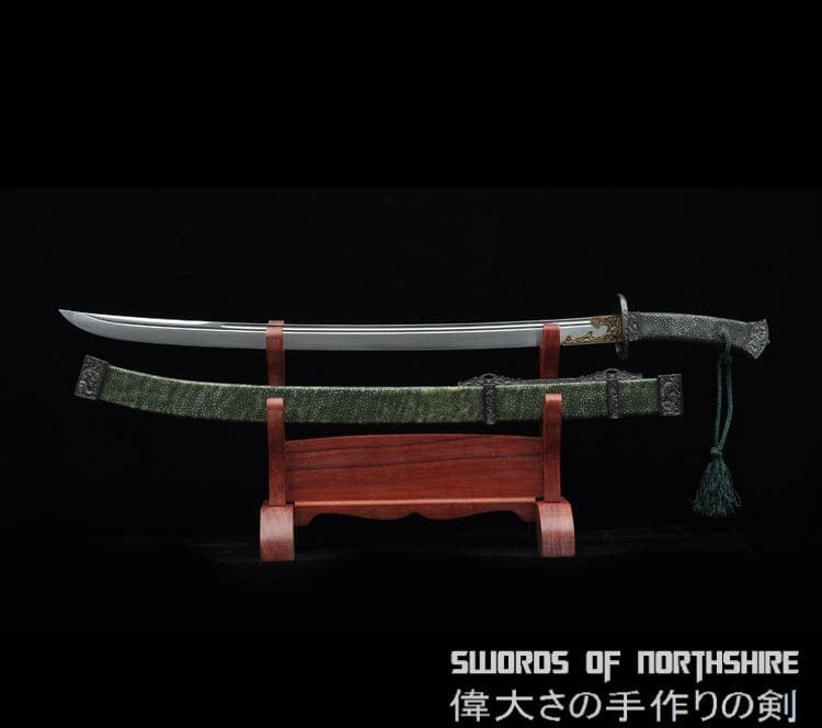 Green Dragon Chinese Sword Clay Tempered & Folded Steel Blade Full Rayskin Wrap Tai Chi Dao