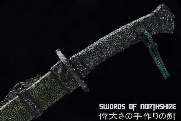 Green Dragon Chinese Sword Clay Tempered & Folded Steel Blade Full Rayskin Wrap Tai Chi Dao