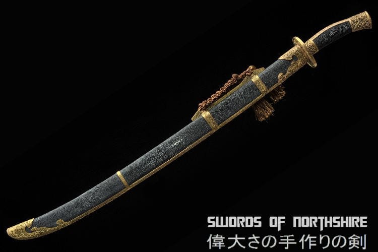 Copper Dragon Chinese Sword Clay Tempered & Folded Steel Blade Full Rayskin Wrap Dao