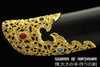 Gemstones Gold Plated Chinese Sword Folded Steel Blade Kung Fu Martial Arts Tai Chi Dao