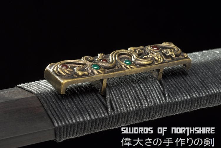 Han Dynasty Jian Ruby & Turqoise Hand Forged Folded Steel Blade Chinese Wushu Tai Chi Sword