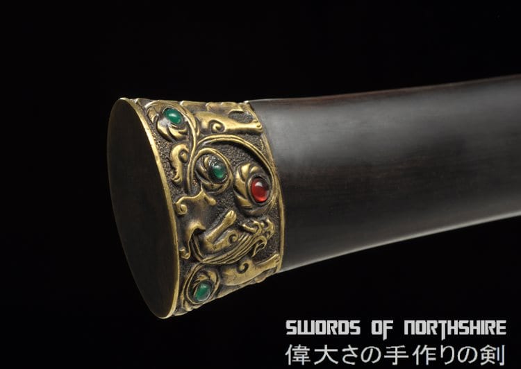 Han Dynasty Jian Ruby & Turqoise Hand Forged Folded Steel Blade Chinese Wushu Tai Chi Sword