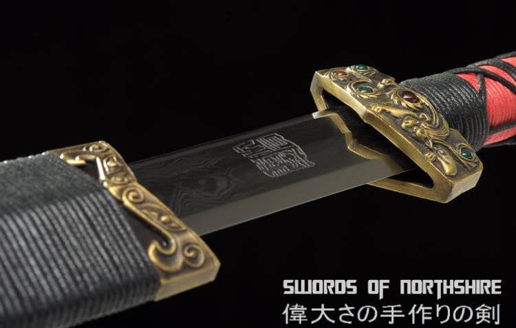 Han Dynasty Jian Ruby & Turqoise Hand Forged Folded Steel Blade Chinese Wushu Tai Chi Sword